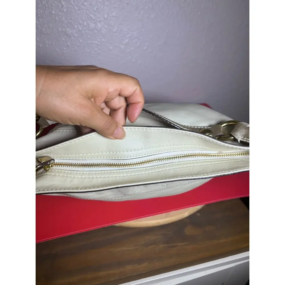Coach Cream and Metallic Leather Hobo Bag vtg
